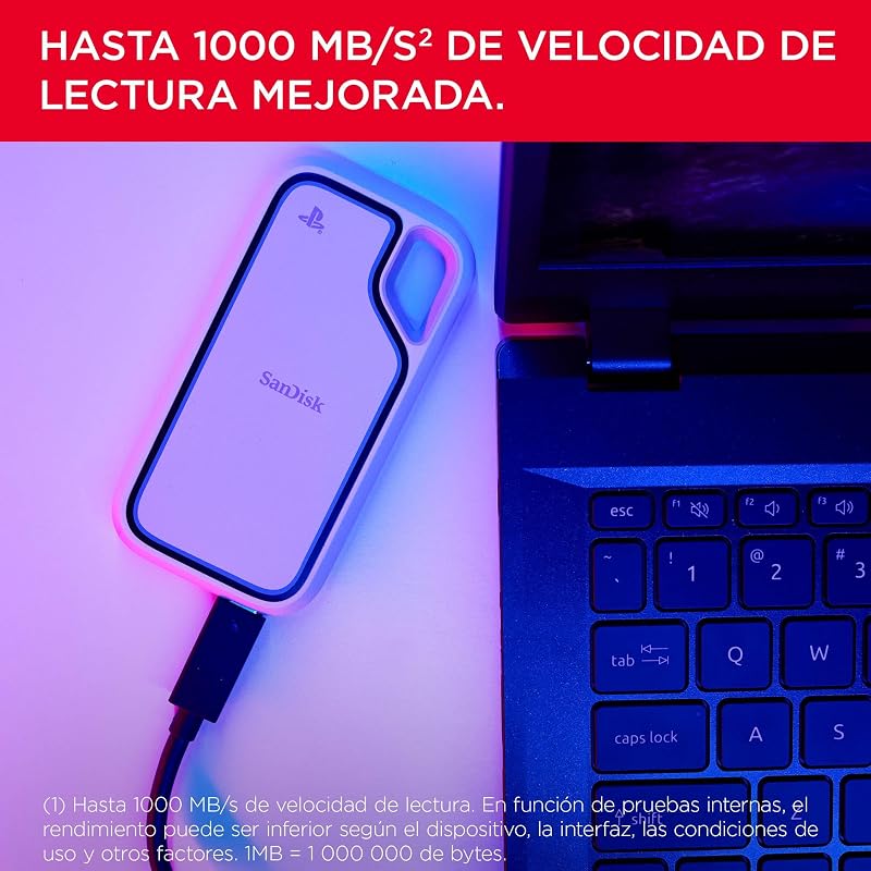 Extreme SSD Externo portátil para PlayStation 5 y Ordenador 1TB, Velocidades hasta 1000 MB/s, Resistencia al Agua y al Polvo IP65 y contra caídas de hasta 3 Metros, 1 Mes de Nitro Discord