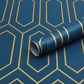 Safiyya Peel and Stick Wallpaper Gold and Blue Wall Paper Geometric Contact Paper Textured Self Adhesive Removable Wallpaper for Bathroom Vinyl Roll 118"x17.3"