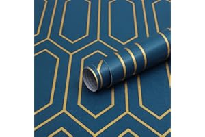 Safiyya Peel and Stick Wallpaper Geometric Wallpaper Gold and Blue Contact Paper Self Adhesive Removable Wallpaper Textured Wallpaper Contact Paper for Wall Cabinets Vinyl Roll 393"x17.3"