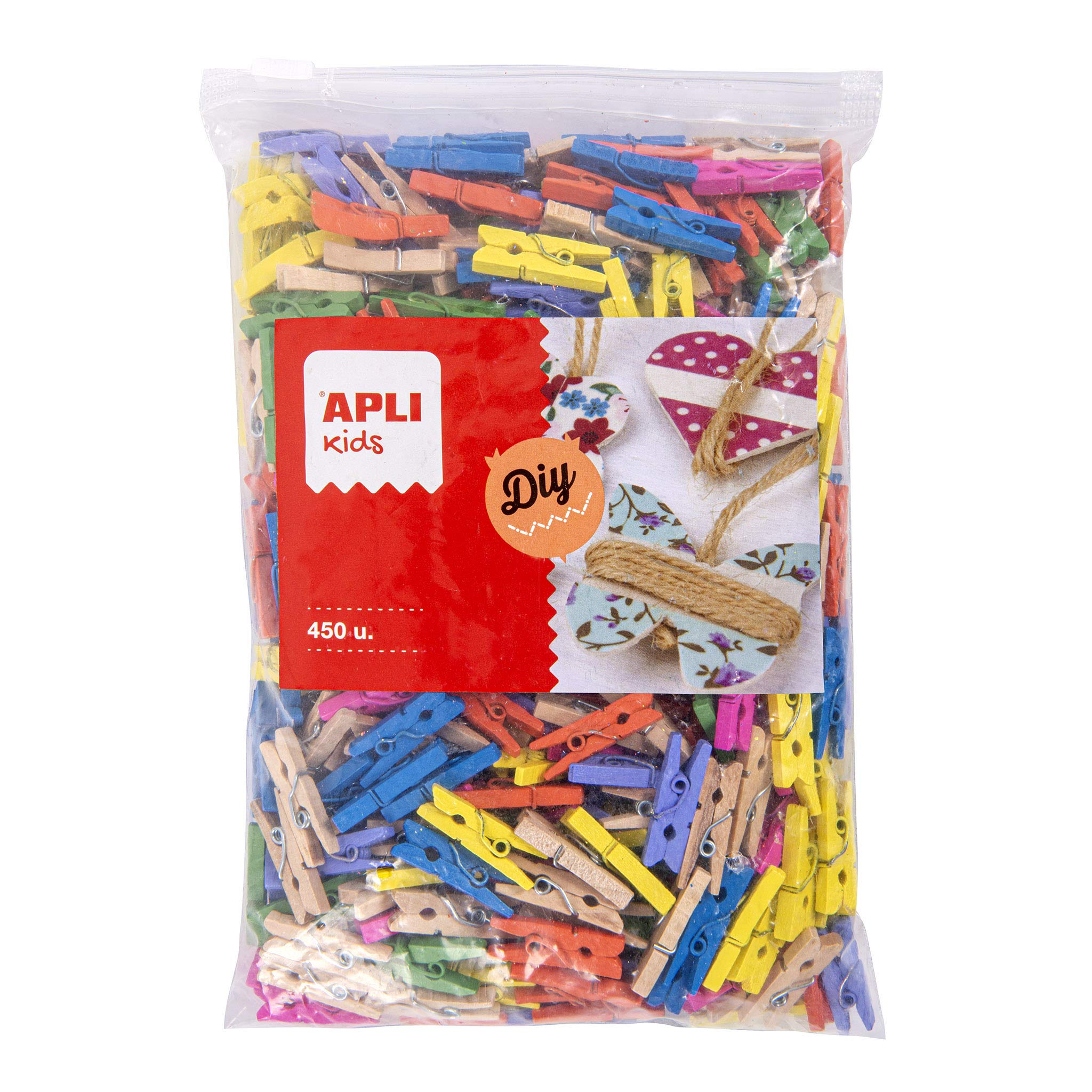 APLI Kids 17449 – Mini Wooden Pegs for Crafts, Assorted Colours, 450 u. MAXI Format