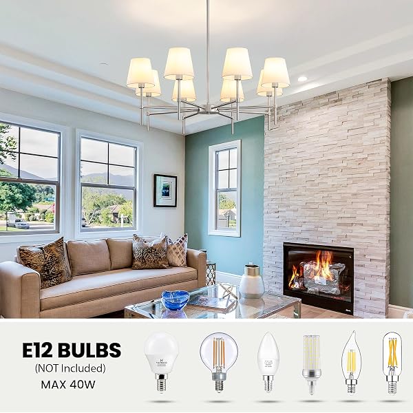 RUIYEY DINING ROOM CHANDELIERS LIGHT – MODERN BRUSHED NICKEL CHANDELIER, 8-LIGHT METAL FARMHOUSE DINING ROOM LIGHT FIXTURE, E26 HANGING PENDENT LIGHTING FOR KITCHEN, LIVING ROOM, FOYER, ENTRANCE