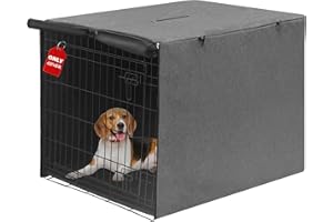 Deblue Indoor Grey Dog Crate Cover, Privacy Polyester Pet Kennel Covers Universal Fits for 1 2 Doors Wire Cage (Grey)