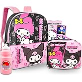 SANRIO My Melody and Kuromi Backpack & Lunch Box Set - 16' Backpack, Lunch Bag, Water Bottle, Stickers
