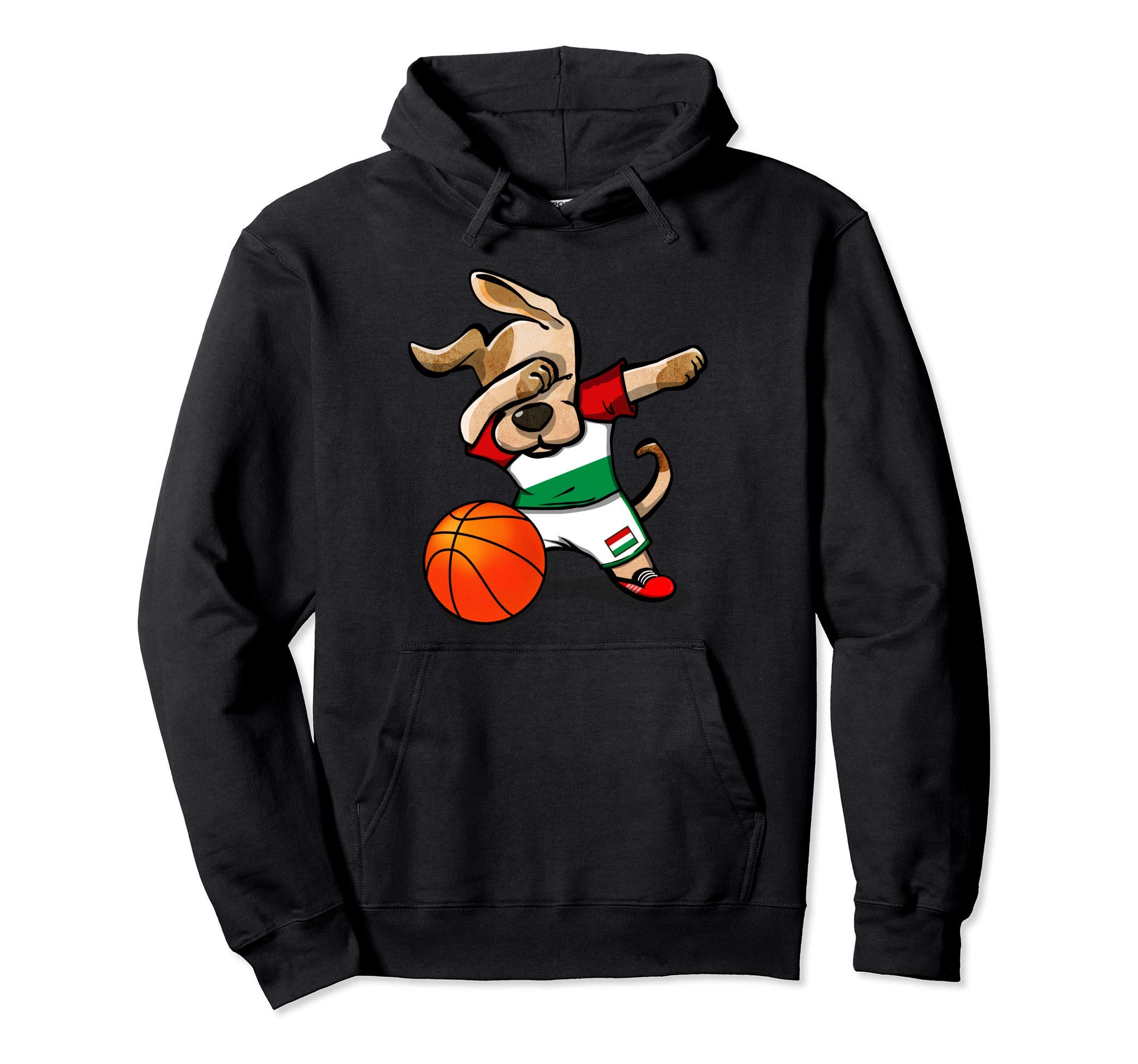 Funny Dabbing Dog Hungary Basketball - Hungarian Flag Sport Pullover Hoodie