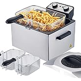 Tesslux Electric Deep Fryer with Basket for Home Use, Lid with Viewing Window and Odorless Filter, Adjustable Temperature, 5.