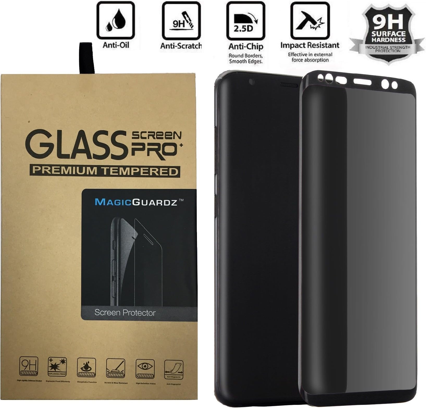 MagicGuardz, Made for Samsung Galaxy S8 Plus, Privacy Anti-Spy Tempered Glass Screen Protector Shield, Retail Box