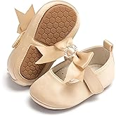 PHIRAMIN Baby Girls Mary Jane Flats - Infant Newborn Walking Shoes Soft Rubber Sole Princess Wedding