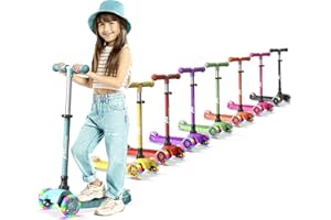 Lifemaster Mini 3-Wheel Kids Scooter with Multi-Color Wheel Lights – 4-Height Adjustable Handlebar, Wide Anti-Slip Deck, Child Safety Certified, Boys & Girls Ages 2+ Supports Up to 110 lbs