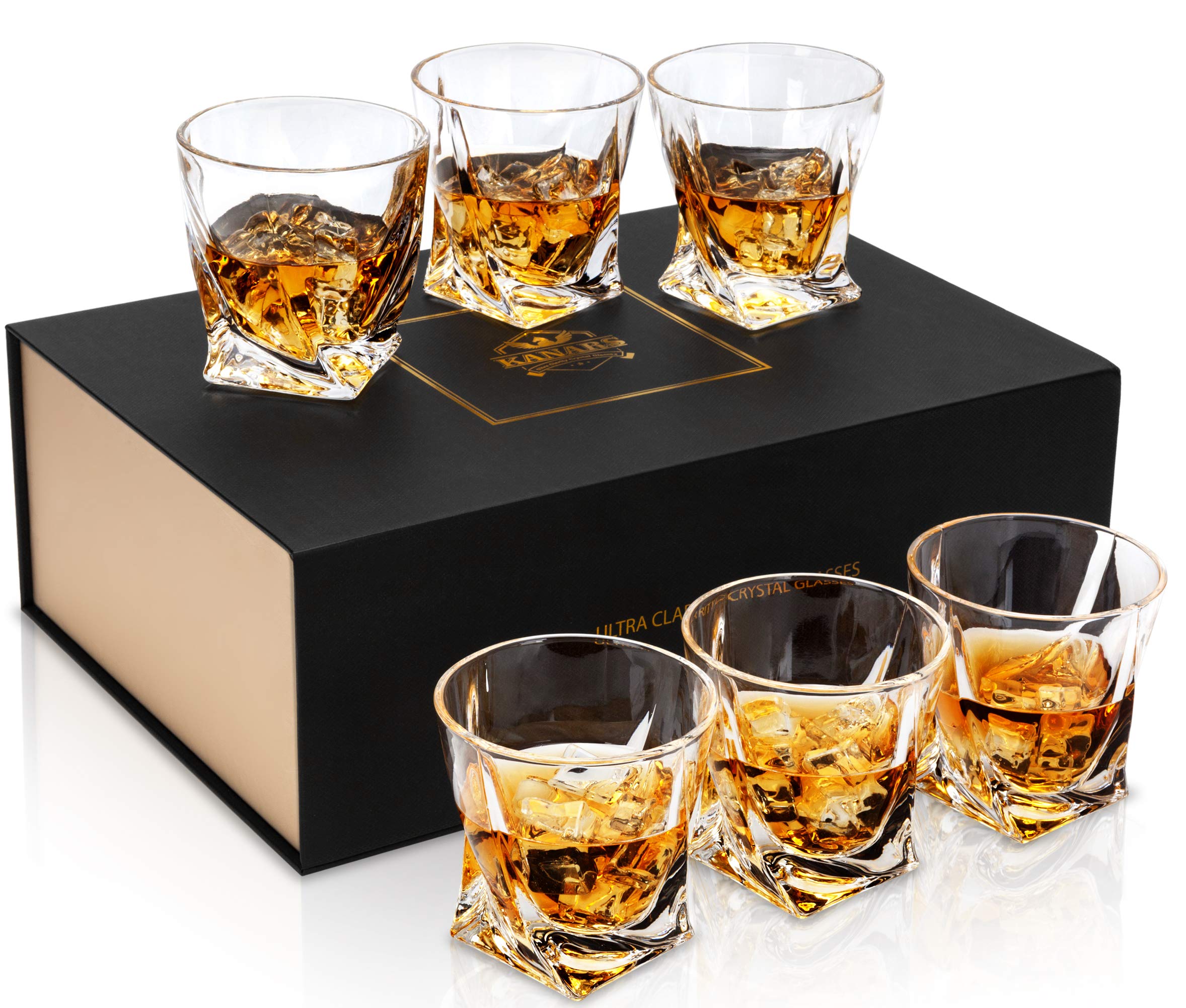 KANARS Whiskey Glasses Set of 6 with Elegant Gift Box,10 Oz Premium Old Fashioned Crystal Glass Tumbler for Liquor, Scotch, Cocktail or Bourbon Drinking, Gifts for Birthday Retirement Valentines Day