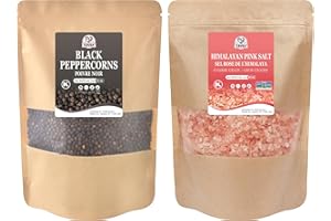 52USA Whole Black Peppercorns 12 oz + Himalayan Pink Salt (Coarse Grain) 2 lb - Salt and Pepper Grinder, Black Peppercorn Refil, Pink Himalayan Sea Salt, 2 Piece Set