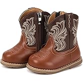 Newsonet Baby Cowboy Cowgirl Boots Infant Western Boots Toddler Boys Girls Round Toe Riding Mid Calf Boots All Seasons for 6 9 12 18 24 Months