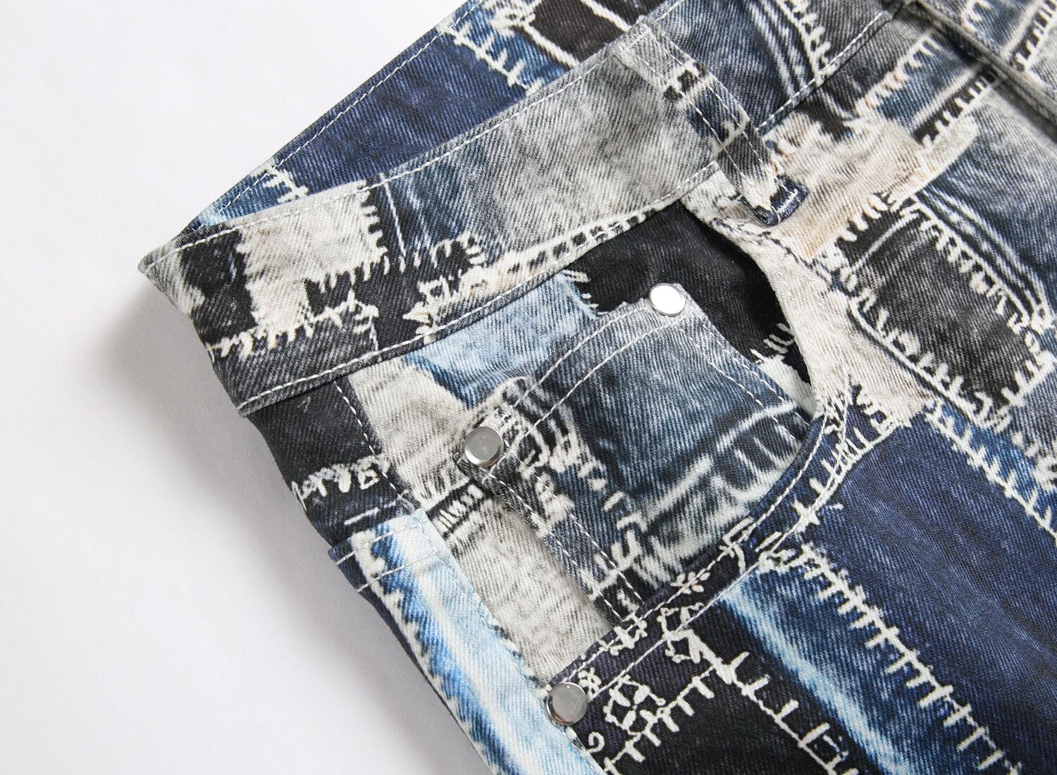 Gulots Men's Jeans Tie Dye Casual Printed Slim Fit Jeans Stretch Skinny Denim Pants for Men 30 Blue Plaid