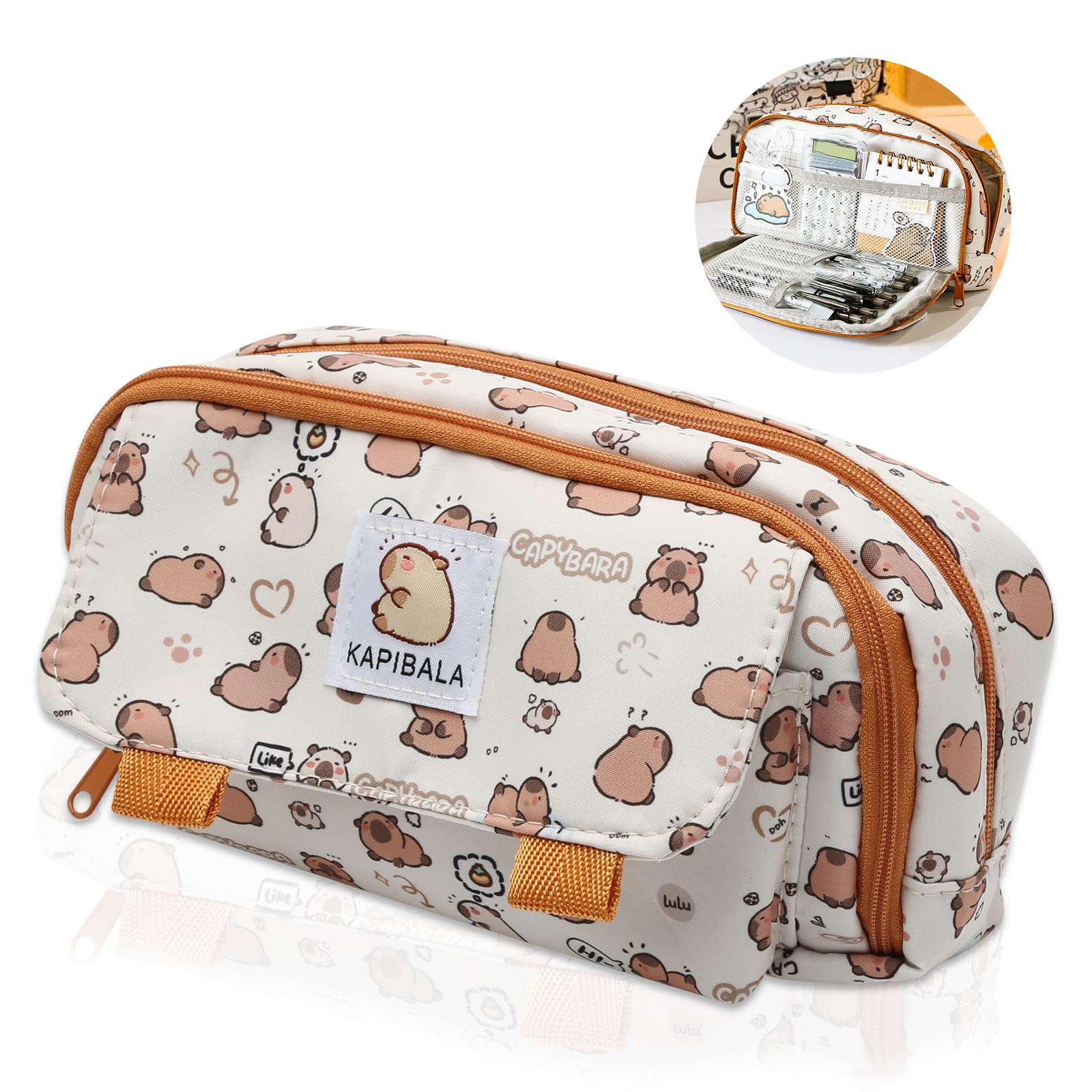 POXIAOER Pencil Case, Cute Capybara Pencil Case for Girls Boys Kids School Stationery Large Pouch Bag for Office Marker Pen Big Capacity Pencilcase for Women Men Capybara Lover (S1)