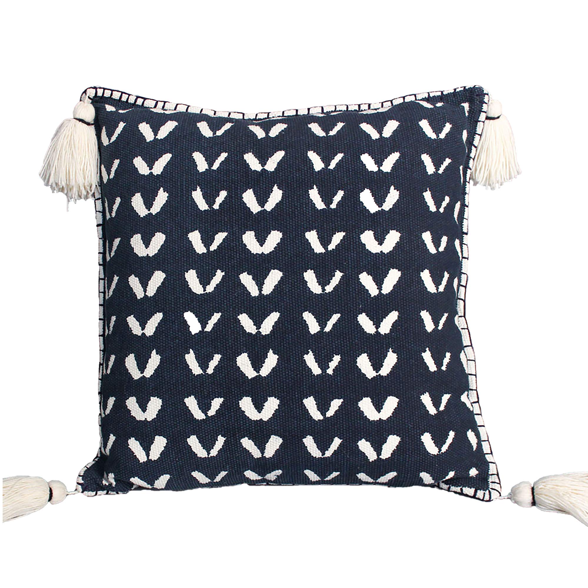 RODASI Black and White Mud Cloth - 45cm x 45cm - Handmade Cushion Cover With Tassels