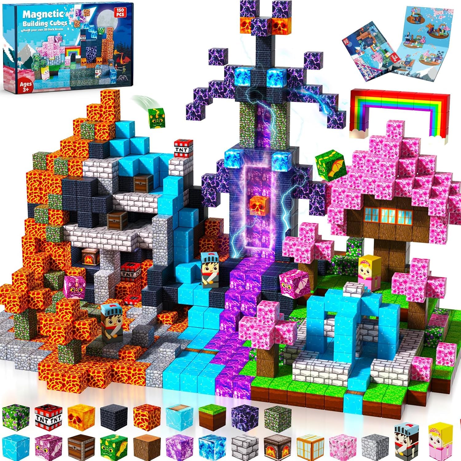 GraceDuck Magnetic Blocks - 150 PCS Build Dark Swordsman's Forest Castle - Magnetic Toys for Montessori Toddler Christmas Birthday Gifts - STEM Sensory Toys for 3 4 5 6 7 8 9 10 Year Old Boys & Girls Image