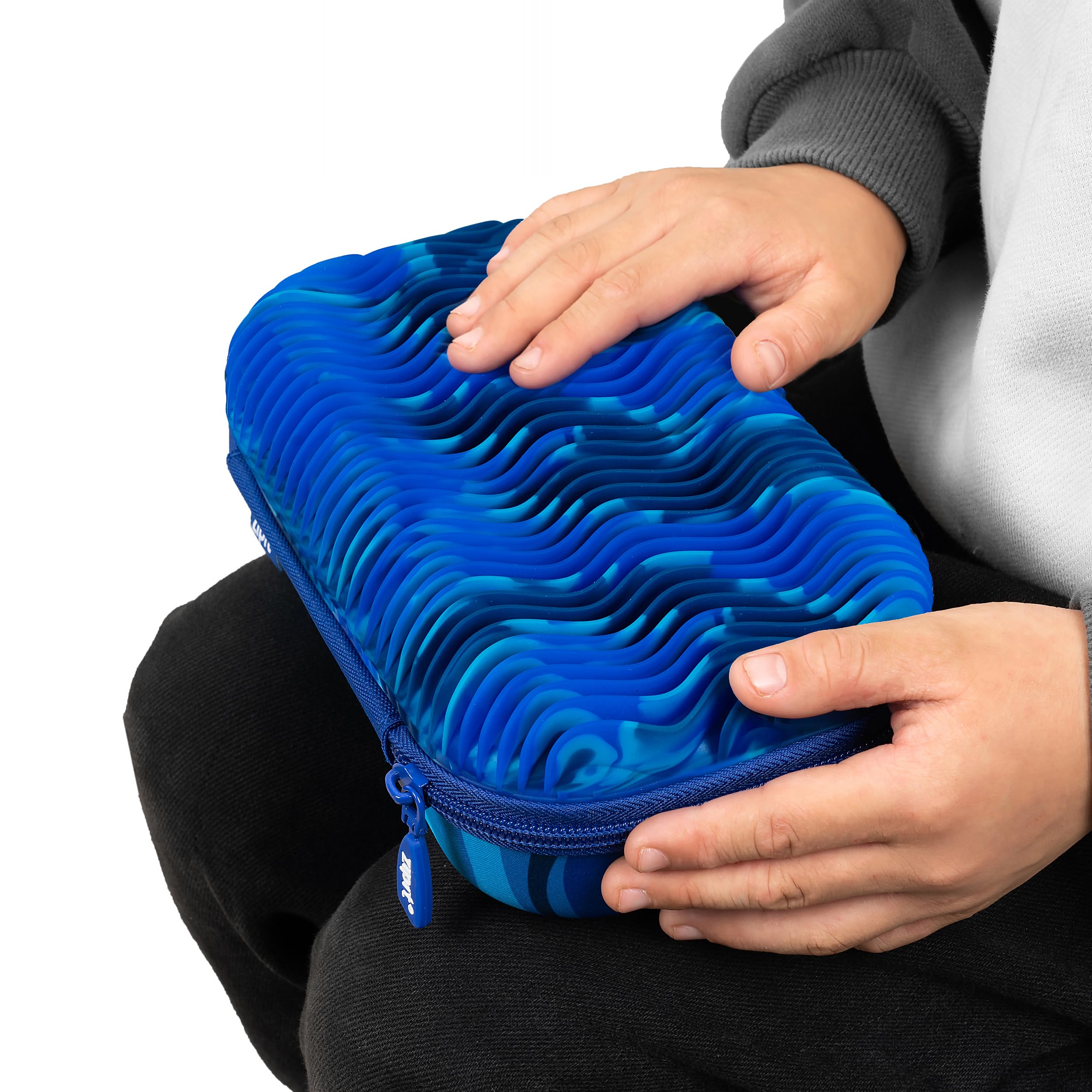 ZIPIT Wavy Pencil Box for Boys | Fidget Box | Silicon Sensory Case | Large Capacity Pencil Case (Blue)