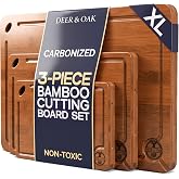 Pre-Oiled, Non Toxic 3-Piece Carbonized Bamboo Cutting Board Set | 16.5 x 11 in, 12 x 8 in, 9 x 6 in &middot; Hanging hole &middot; Eco-friendly 500F technology &middot; Deer &amp; Oak