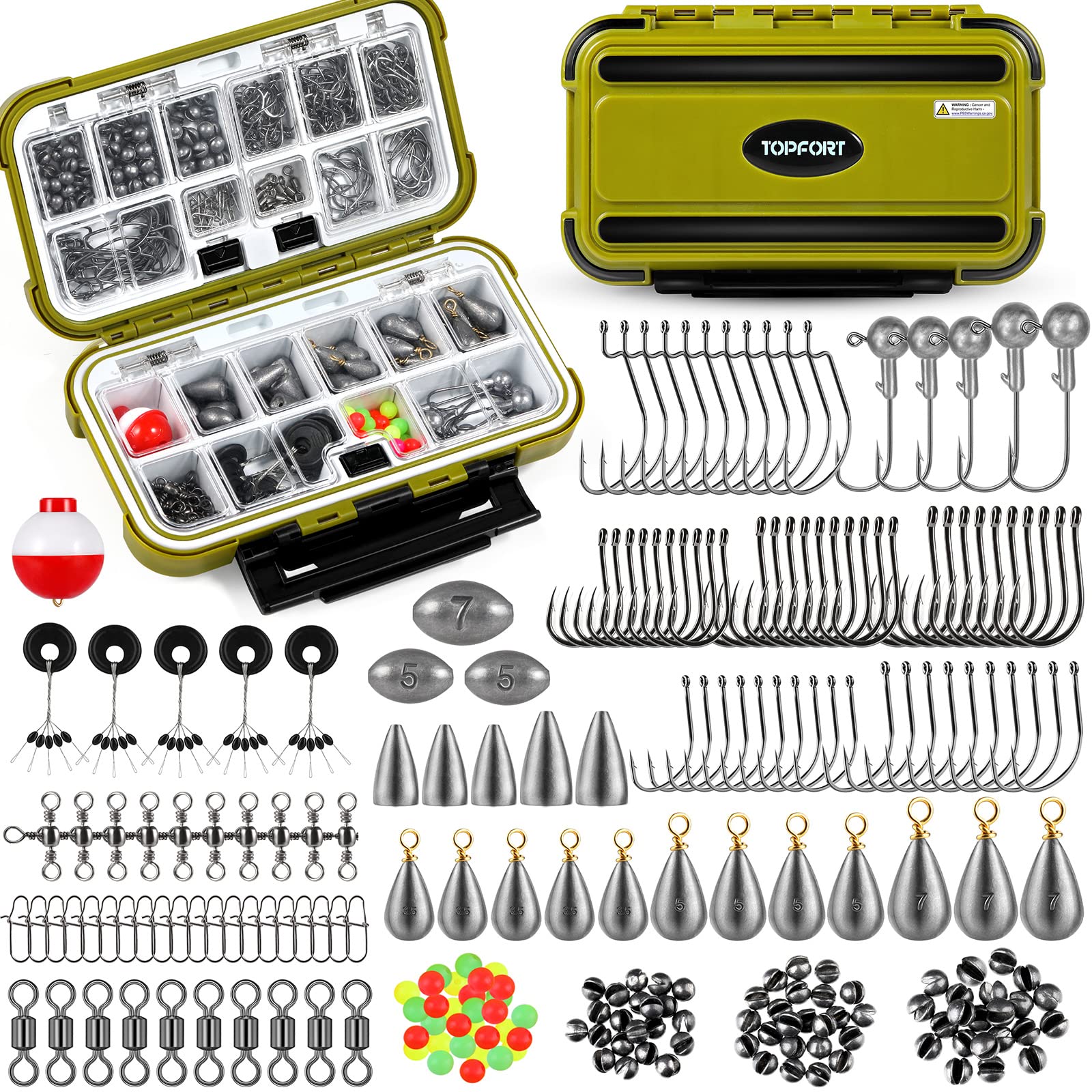 Photo 1 of TOPFORT 187/343pcs Fishing Accessories Kit, Organized Fishing Tackle Box with Tackle Included, Fishing Hooks, Fishing Weights Sinkers, Fishing Gear and Equipment, Fishing Gift for Men