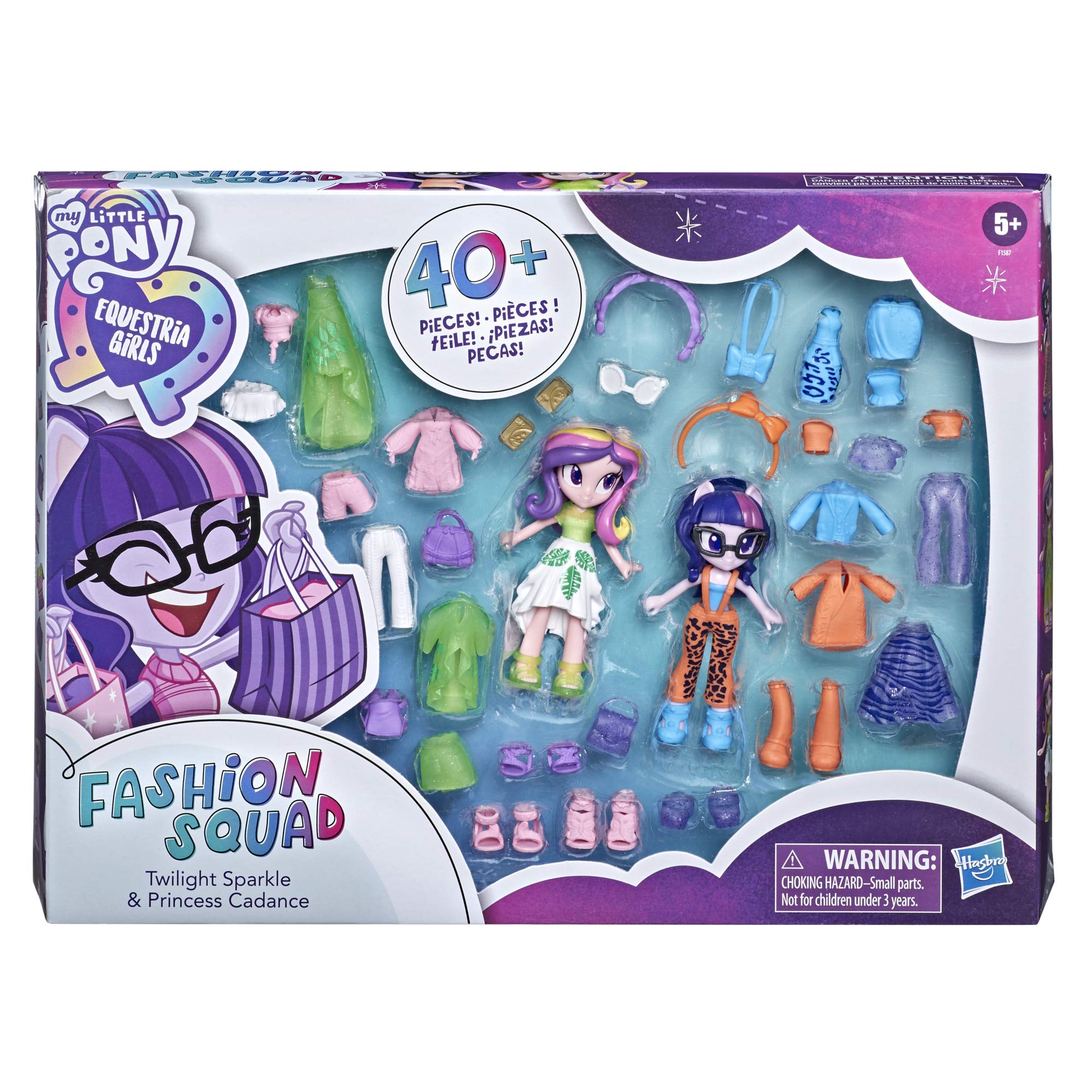 My Little Pony Equestria Girls Fashion Squad Twilight Sparkle and Princess Cadance Mini Doll Set Toy, 40 Fashion Accessories