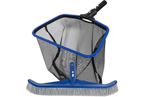 POOLAZA Aluminum Frame Pool Skimmer Net & 16.5'' Pool Brush Head, Deep Bag Pool Net Skimmer & Pool Brushes for Cleaning Pool Walls, Professional Pool Cleaning Kit for Above Ground Pool &Inground Pools