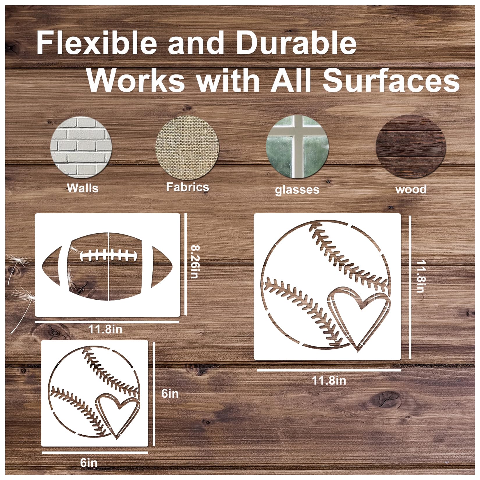 Pkqon Sport Stencils for Painting Soccer Ball Football Basketball Baseball Reusable Template Stencil on Wood Crafts Art Projects Walls (Ball) white
