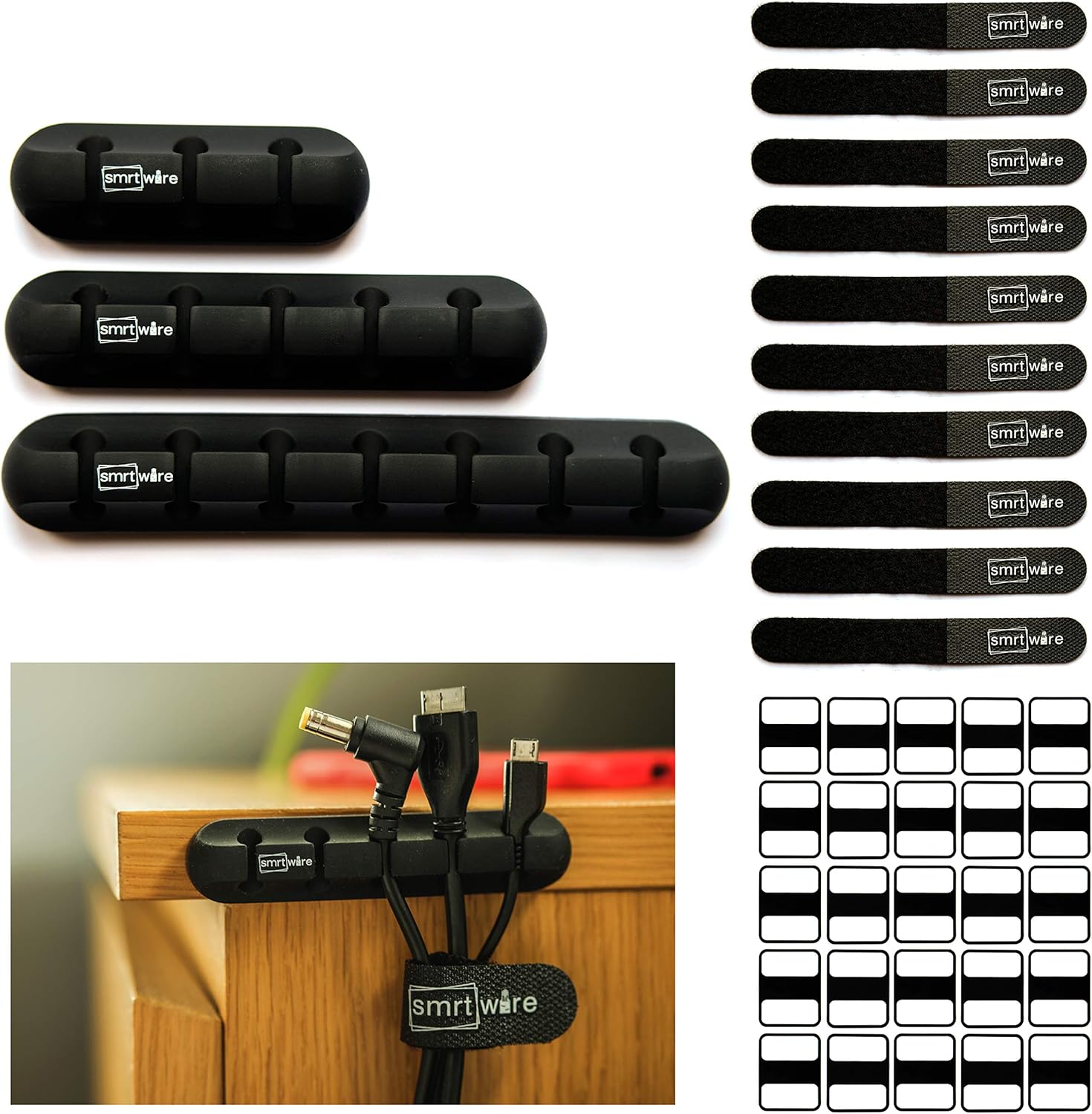 33pc Cable Management Set, Including 3 Cable Organiser Holders, 10 ...
