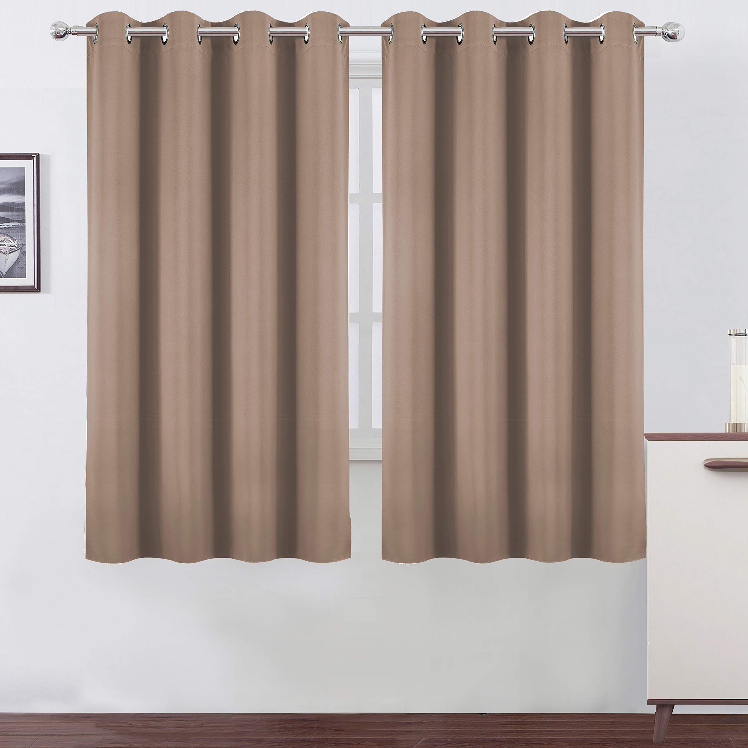 LEMOMO Cappuccino Blackout Curtains 66 x 63 Inch Length/Set of 2 Curtain Panels/Thermal Insulated Room Darkening Blackout Curtains for Bedroom Image
