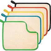 Tatuo 5 Pcs Exfoliating Face and Body Wash Cloths Towel Weave Bath Exfoliating Scrub Massage Bath Cloth for Women and Men, 10.63 x 9.05 Inch(Black Green Orange Blue Yellow Edge)