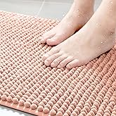Bathroom Rug Mat,Luxury Chenille Super Soft Absorbent Rug,16"x24" Non-Slip Quick Dry Microfiber Mats,Machine Washable Rubber Backing Bath Mat,Bath Rug Mats for Floor,Tub and Rain Showers (Coral)