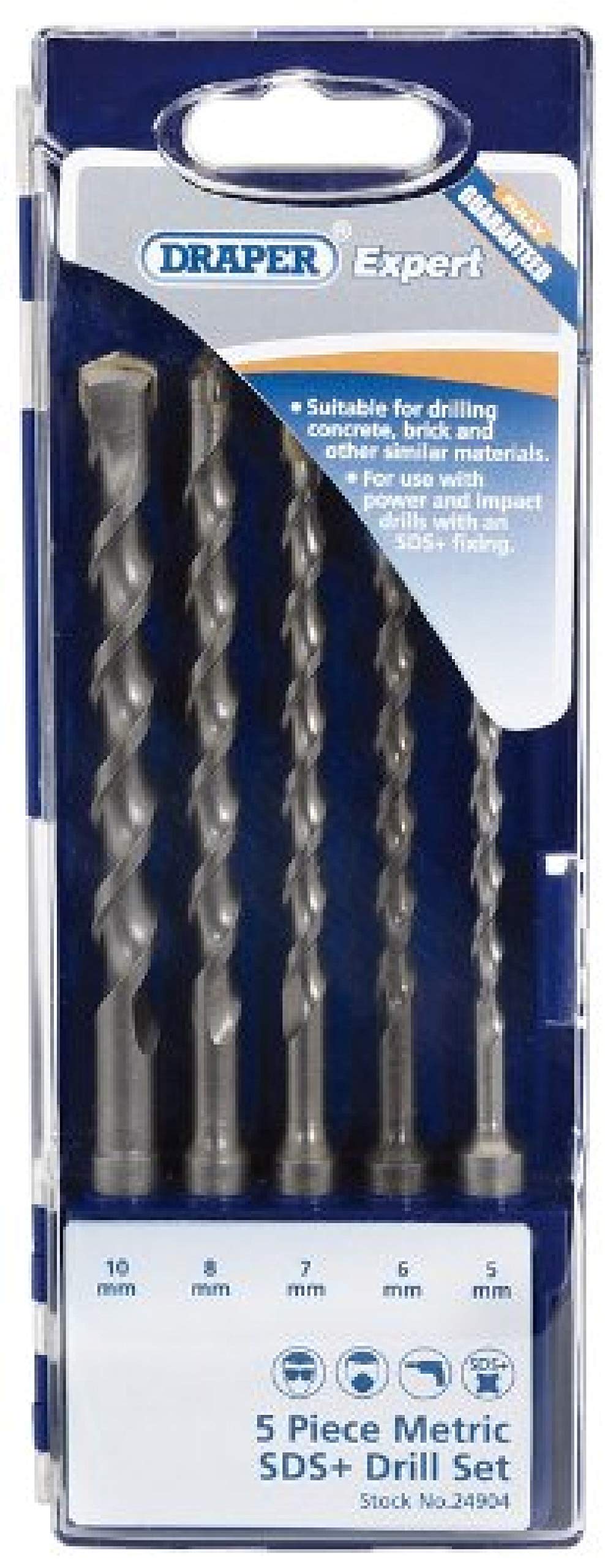 Draper 24904 Expert SDS Metric and Masonry Drill Bit Set, Blue, 5 Pcs