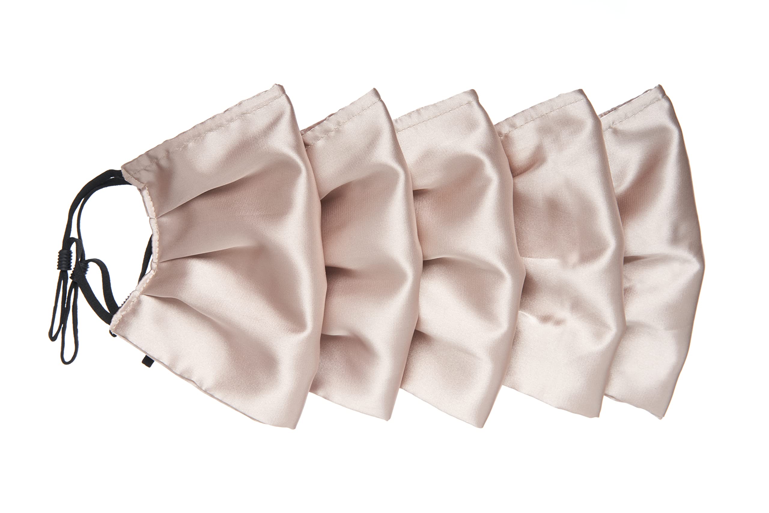 Habac Studio Pack of 5 Satin Silk Face Masks, Face Masks Washable UK, Reusable Face Mask, Mens Face Mask, Silk Mask, Masks for Women, Silk Face Covering, Nose Wire, Adjustable, UK Seller (Nude)