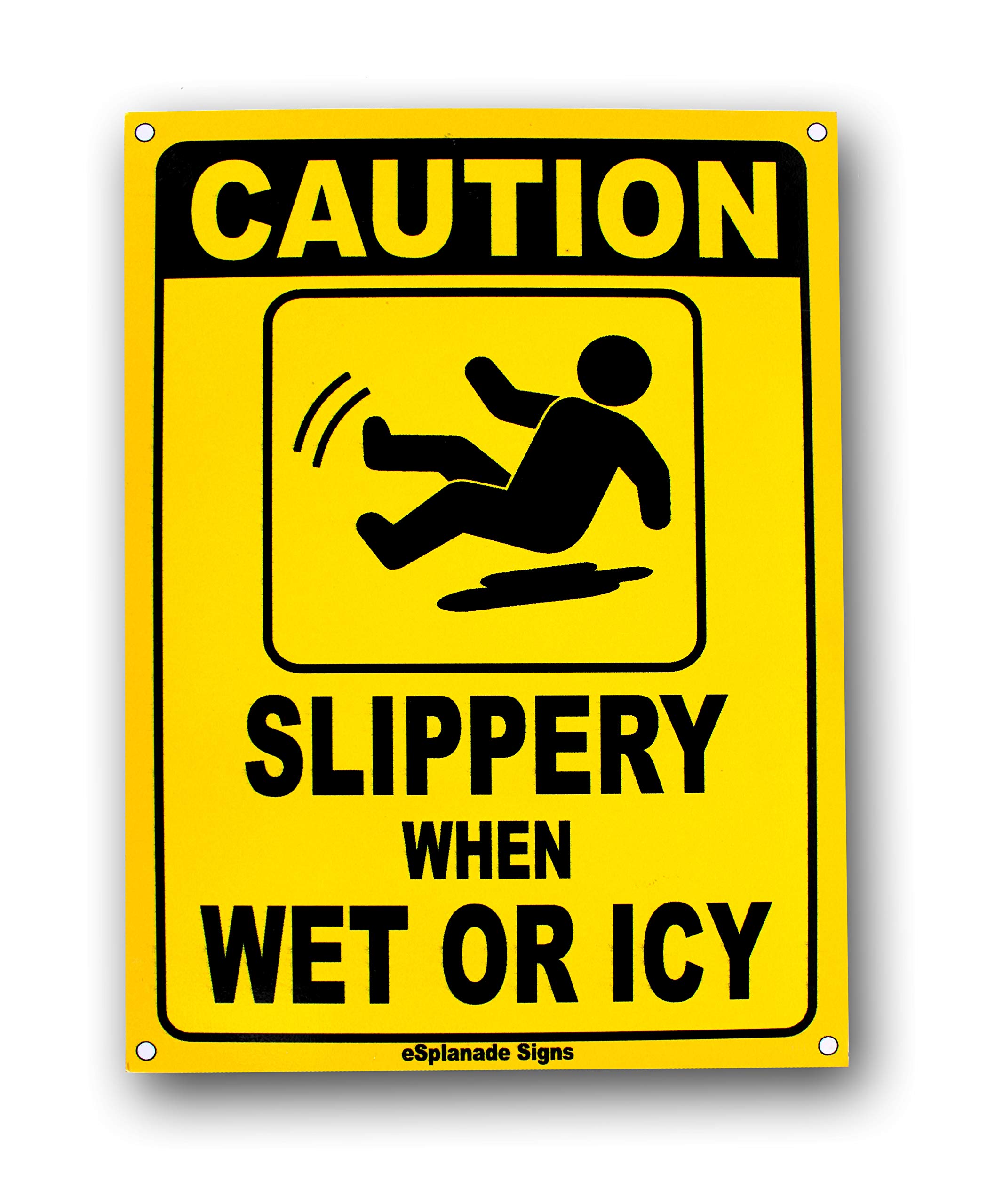 eSplanade - "Caution - Slippery When Wet Or ICY Sign" Sticker Decal - Easy to Mount Weather Resistant Long Lasting Ink (Size 12" x 9")
