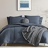 Monbix Oversized Queen Comforter Set - 7 Pieces Blue Grey Bed in a Bag Oversized Queen Bedding Sets with Comforters, All Seasons Comforter Bed Set with Sheets, Pillowcases & Shams