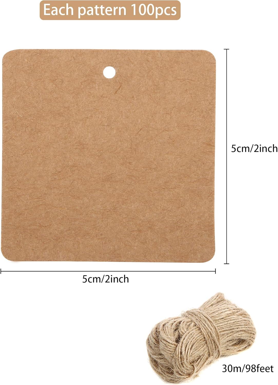 KAKA SENLIN Square Kraft Paper Tags,Premium Quality 100 PCS Brown Hang Labels with 30M Jute Twine String,Perfect for Name Card,Personalized Gift Wrapping,Wedding,Office,Business,Art and Craft: Health & Personal Care