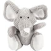 goDog Checkers Elephant Tough Plush Toy with Chew Guard Technology, Durable Checkered Fabric &amp; Squeaker for Active Play, Gray, Large