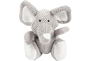 goDog Checkers Elephant Tough Plush Toy with Chew Guard Technology, Durable Checkered Fabric & Squeaker for Active Play, Gray, Large