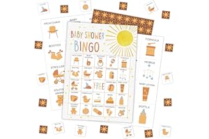 Mueddur Baby Shower Bingo Card, Sunshine Bingo Set for Adults Large Group Family Friends, Gender Neutral Baby Shower Game, Boho Sun Bingo Kit for Gender Reveal Party, Holiday Games for 24 Players -09
