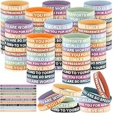 Poen 120 Pcs Affirmations Silicone Bracelets Bulk Motivational Rubber Wristbands Inspirational Bracelets for Women Mental Health Encouragement Wristbands for Student Gifts from Teacher(Inspiring)
