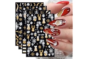 JMEOWIO 8 Sheets Glitter Christmas Nail Art Stickers Decals Self-Adhesive Holiday Gold Snowman Snowflake Winter Nail Supplies Nail Art Design Decoration Accessories
