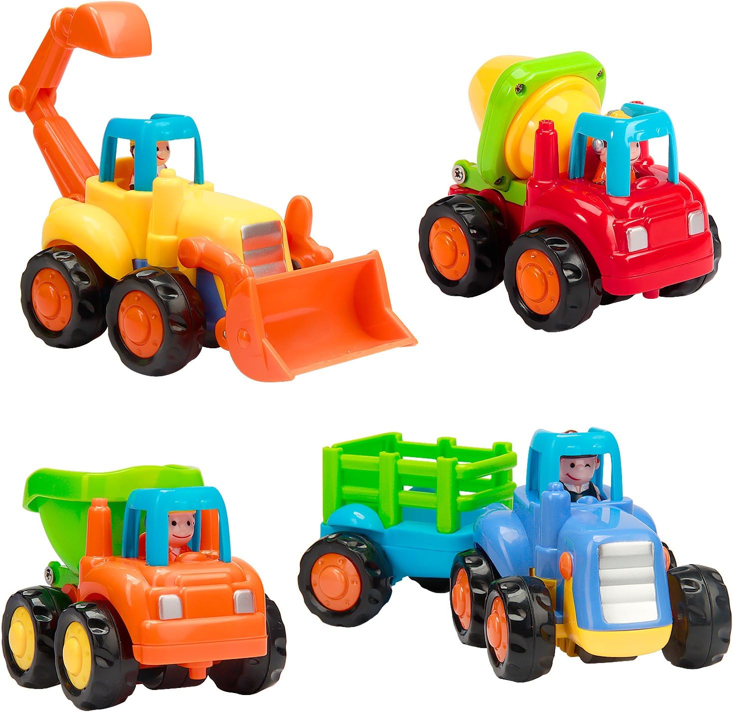 Vamslove Friction Powered Cars, 4 Pcs Kids Toys Cars Set Push and Go Cartoon Construction Vehicles Toys - Early Educational Engineering Gifts Toys for Kids Boys Girls Toddlers Baby 1 2 3 Years Old