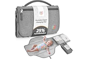PZU Portable Diaper Changing Pad - Changing Pad Portable with Wipes Pocket, Waterproof Diaper Changing Mat, Portable Changing Pad for Baby, Newborn Gift（Grey）