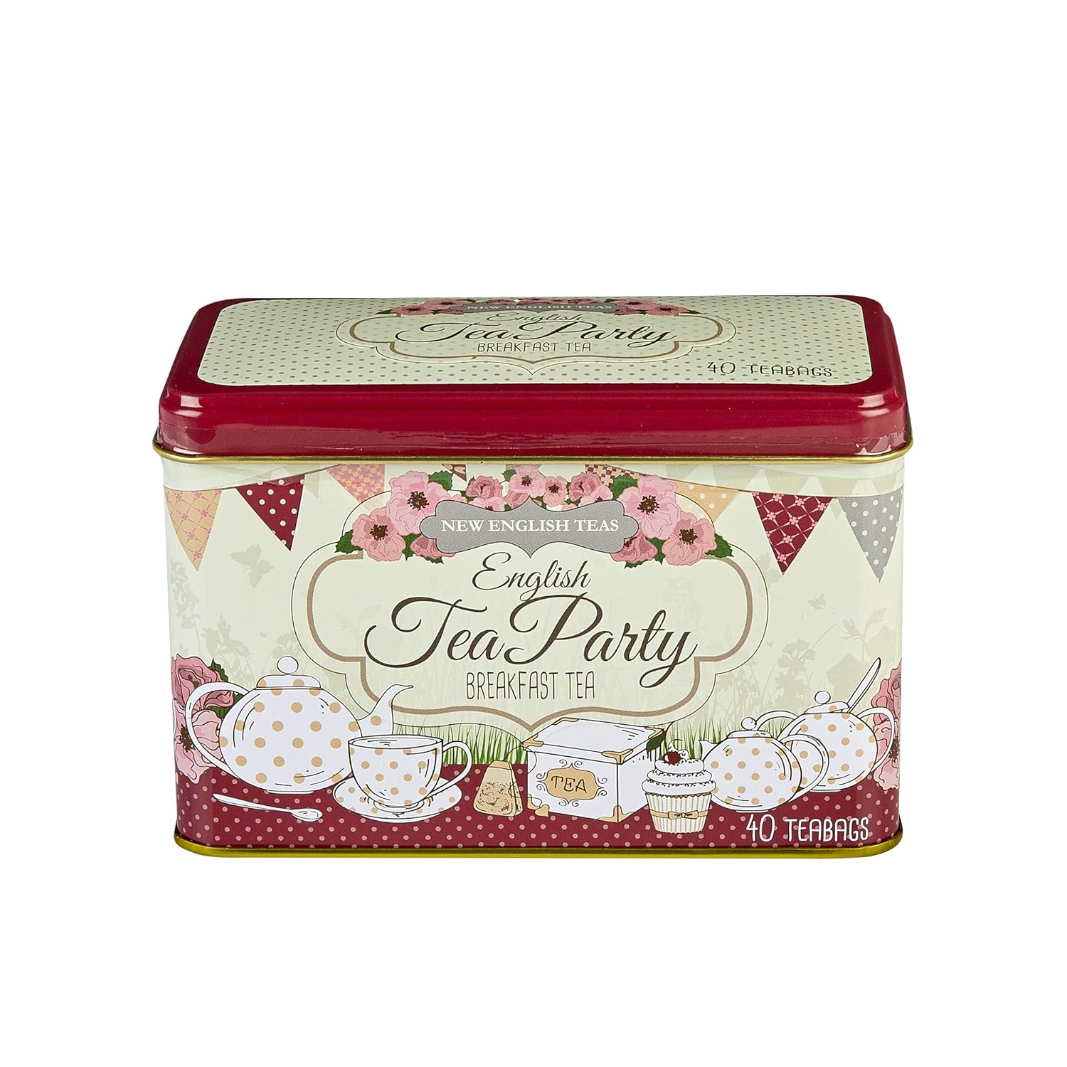 New English Teas English Tea Party Tea Tin with 40 English Breakfast Teabags