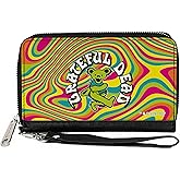 Buckle-Down Grateful Dead Wallet, Zip Around, Grateful Dead Dancing Bear Icon Swirl Multi Color White Black, Vegan Leather