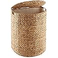 Casafield Half Moon Laundry Hamper with Lid and Removable Liner Bag - Natural, Woven Water Hyacinth Laundry Basket for Clothes and Towels