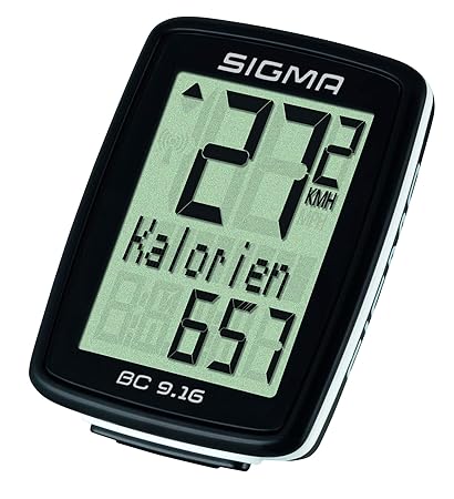 Sigma Sport Fahrrad Computer BC 9.16, 9 Funktionen, Maximalgeschwindigkeit, Kabelgebundener Fahrradtacho, Schwarz