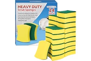 HOMERHYME Heavy Duty Sponges, 24 Pack Scrub Sponge, Multipurpose Dish Sponge Double-Side Design, Durable & Long-Lasting with 
