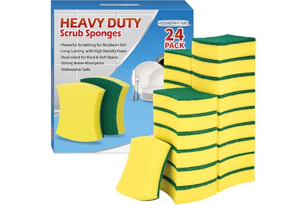 HOMERHYME Heavy Duty Sponges, 24 Pack Scrub Sponge, Multipurpose Dish Sponge Double-Side Design, Durable & Long-Lasting with