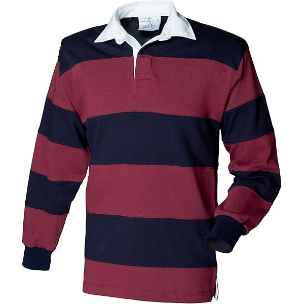 Front Row Sewn Stripe Long Sleeve Sports Rugby Polo Shirt (XXL
