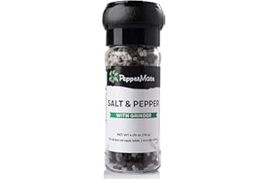 PEPPERMATE Coarse Salt & Black Pepper Grinder – 4.09 Oz. Whole Peppercorn & Salt Grinder in a Disposable Glass Container – Gourmet Imported Seasoning for BBQ, Grilling, Cooking, and Baking (Salt & Pepper)…