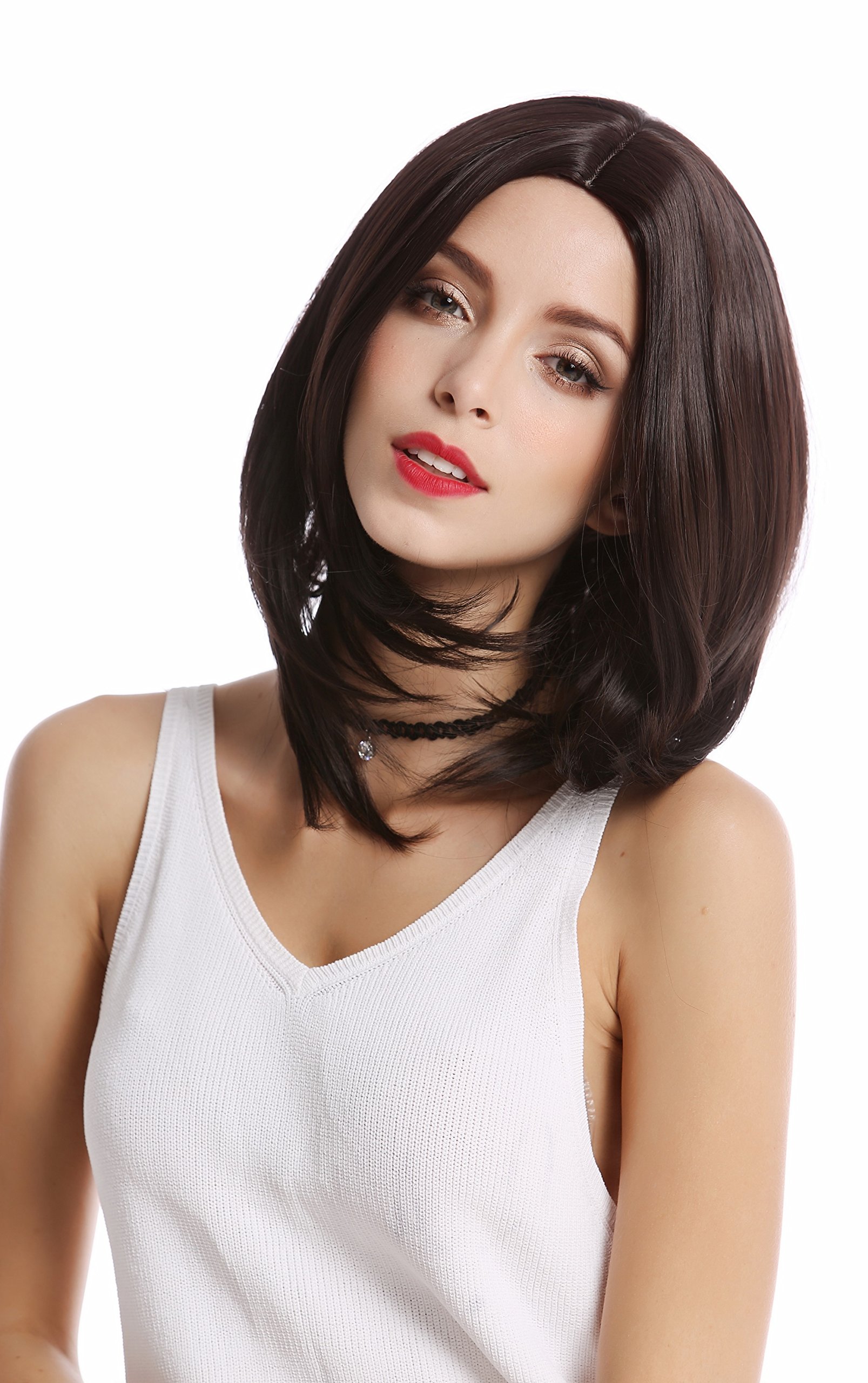 WIG ME UP - DDH08-4-K4 Lady Party Wig Halloween Longbob shoulder-length middle parting dark brown